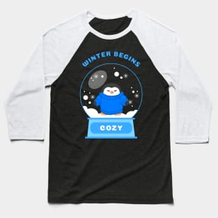 Winter Begins Cozy Penguin (Blue) Baseball T-Shirt